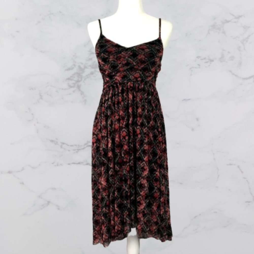 Free People Black/Red Floral Diamond Dress